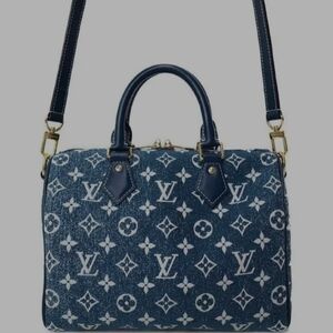 Louis Vuitton Navy and White Monogram Satchel